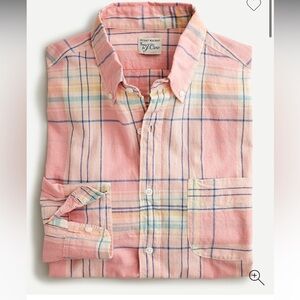 J. Crew Slim Fit Indian Madras size L Pink Multicolor Plaid Shirt.  100% cotton
